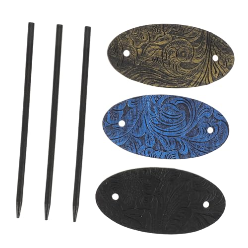 Ipetboom 3 Stück Teiliges Retro Haarnadeln aus Stabilem Pu-leder Ovale Vintage Haarstäbe für Lange Haare Bequeme Haarnadeln zum Hochstecken und Dutt Modische Haaraccessoires in Schwarz Blau von Ipetboom