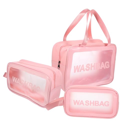 Ipetboom 3 Stück Teiliges Wasserdichtes Reise Kulturbeutel mit Großem Fassungsvermögen Leicht Tragbar Rosafarben für Damen Makeup und Toilettenartikel als Praktisches Travel Essentials von Ipetboom