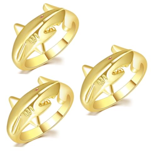 Ipetboom 3 Stück Tierischer Ring für Damen Verstellbarer Haifischring mit Einzigartigem Design Partys Hochzeiten Besondere Anlässe Hochwertige Verarbeitung Angenehmer Tragekomfort Roter von Ipetboom