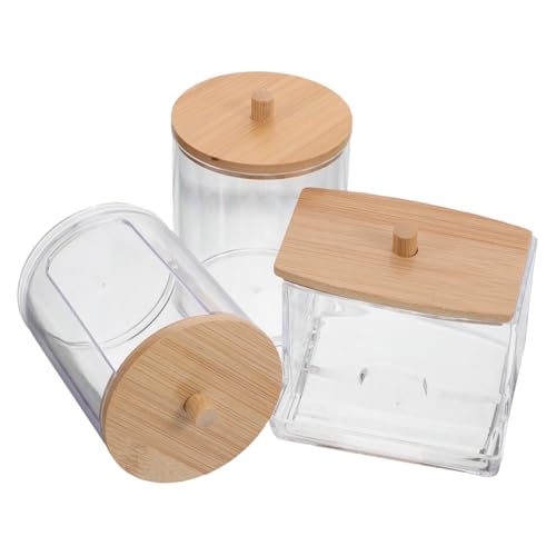 Ipetboom 3 Stück Transparenter Quadratischer Kunststoff Wattestäbchenhalter mit Abnehmbarem Deckel Staubdicht Auslaufsicher Platzsparend Make Up Organizer für Bad und Waschtisch von Ipetboom