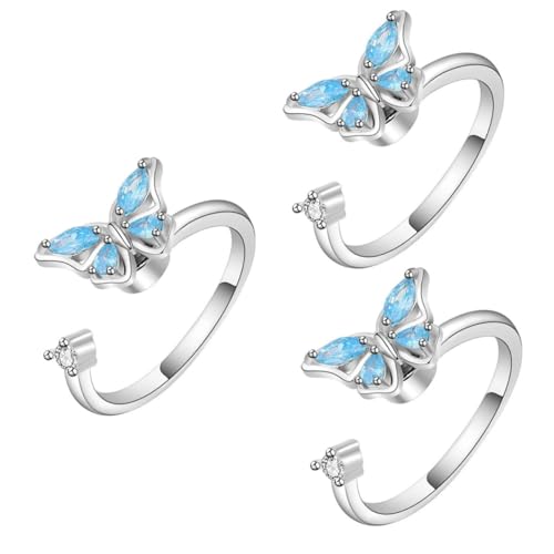 Ipetboom 3 Stück Verstellbarer Offener Ring mit Schmetterlingsdesign Strasssteinen für Damen Eleganter Schmuck für Besondere Anlässe Perfektes für Frauen von Ipetboom