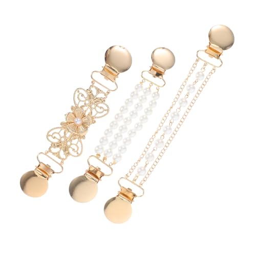 Ipetboom 3 Stück Vintage Broschen Cardigan Clips mit Perlenkette Stabile Metalllegierung Vielseitige Ansteckclips für Pullover Kleider Schals Elegantes Damen Accessoire von Ipetboom