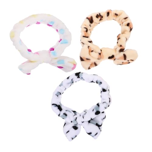 Ipetboom 3 Stück Weiche Fleece Haarbänder mit Schleife Bequeme Makeup Haarbänder zum Waschen und Sport Elastische Kopfwickel für Damen in und Khaki Leopardmuster von Ipetboom
