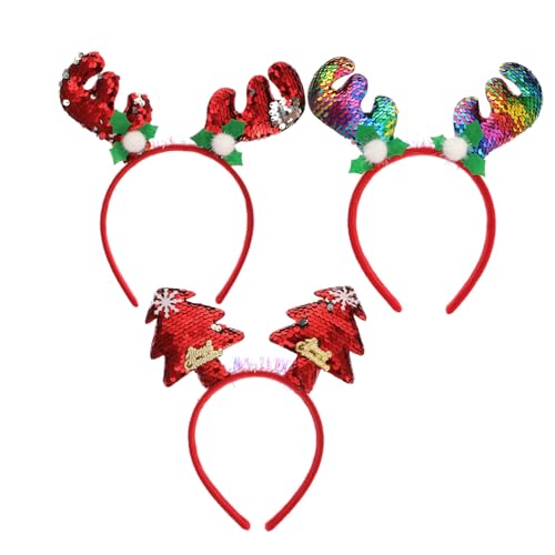 Ipetboom Lustiges Weihnachts-stirnband 3er-pack Geweihförmig Mit Paillettenbesatz Party-kopfbedeckung Weihnachts-accessoires Für Frauen Jungen Und Mädchen von Ipetboom
