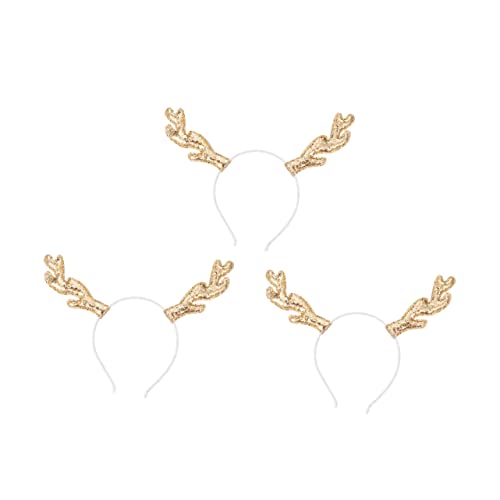 Ipetboom 3 Stück Weihnachtsgeweih Stirnband Haarschmuck Für Damen Weihnachtsfeier Dekoration Weihnachtskopfschmuck Glitzernde Rentier-stirnbänder Geweih Haarband Weihnachtsdeko Stoff Golden von Ipetboom