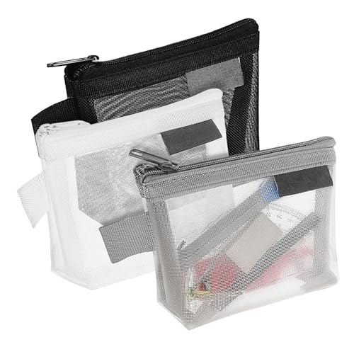 Ipetboom 3stücke Nylon-mesh Münzbeutel Mini Kosmetiktaschen Organizer Tragbare Aufbewahrungstaschen Mit Reißverschluss in Neutralen Farben Für Frauen Und Mädchen von Ipetboom