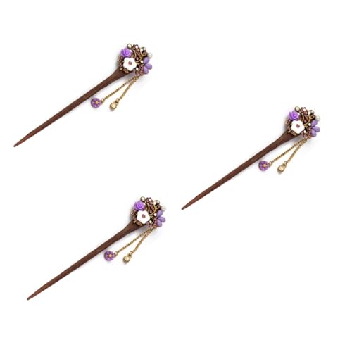 Ipetboom 3St Haargabelnadel Tsumami-Haarnadel Clips mit Haarquasten Vintage Haarstab antikes Haar stäbchen Retro-Haarstab traditioneller Haarstab Jahrgang Haarstock Haare hoch Damen Violett von Ipetboom