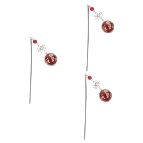 Ipetboom 3St Haarstock Kirschblüten-Haarschmuck Haarschmuck aus Strass Haarschmuck für Mädchen Haarstäbchen für Frauen klassisch Haarnadel Essstäbchen Zinklegierung rot von Ipetboom