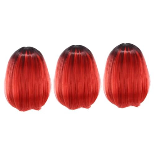 Ipetboom 3St Lace Frontal Perücken Echthaar Perücken für Frauen synthetische Perücken Spitze Afro-Perücken Cosplay-Bob-Perücken Bob-Haar mit Farbverlauf echte Person kurze Hose Fräulein rot von Ipetboom