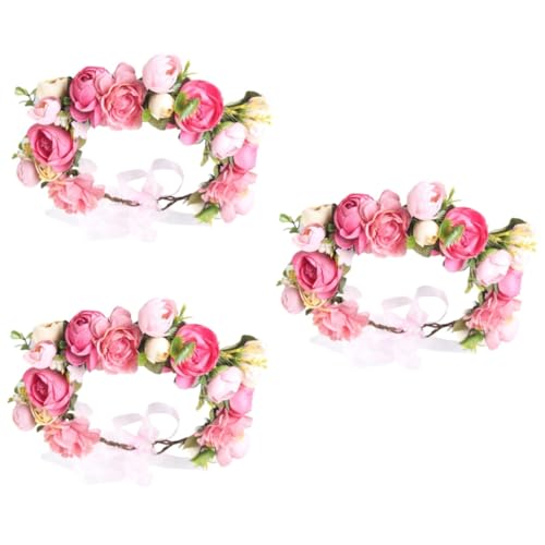 Ipetboom 3St Rosen-Haarschmuck Blumengirlanden zur Dekoration Tiara Haarschmuck für die Hochzeit Blumen-Haarschmuck Simulation von Rosenhaarschmuck Kleid Kopfbedeckung Rosa von Ipetboom