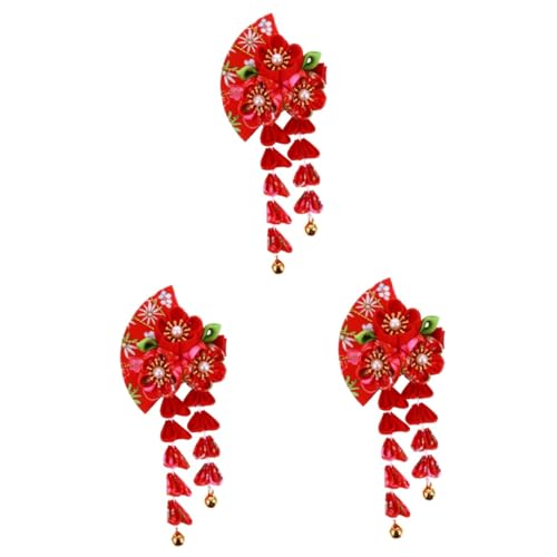 Ipetboom 3st Quaste Glocke Haarschmuck Traditioneller Haarschmuck Japanische Kimono-haarspange Haar Klammern Haarspangen Für Damen Kimono-haarspangen Rot Fräulein Ausgabekarte Stoff Hanfu von Ipetboom