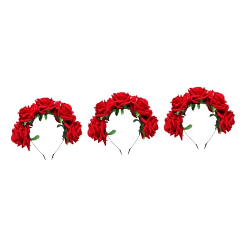 Ipetboom 3st Rosenblütenkrone Haarbänder Für Damen Braut Stirnband Damen Haarbänder Tag Der Toten Stirnbänder Rosenblüten-haarreifen Stirnband Mit Rosenschleier Hochzeit Fräulein Blumen Rot von Ipetboom