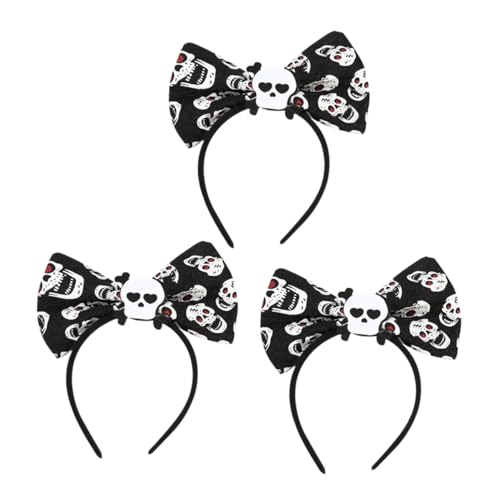 Ipetboom 3stücke Halloween Stirnband Mit Totenkopf-schleife Haarschmuck Aus Kunststoff Und Filzstoff Elastischer Reifen Für Damen Unisex Für Kostümfeiern Und Partys von Ipetboom