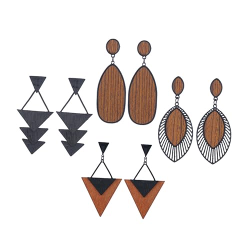 Ipetboom 4paare Boho Holz Hänger Afrikanische Ohrringe Geometrische Tropfenohrringe Ethnische Ohrringe Für Täglichen Gebrauch von Ipetboom