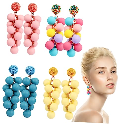 Ipetboom 4 Paare Bunte Acrylball Ohrringe für Damen Langer Candy Farben Dangle Earrings Stilvolle Schmuckstücke für Partys Hochzeiten und Besondere Anlässe von Ipetboom