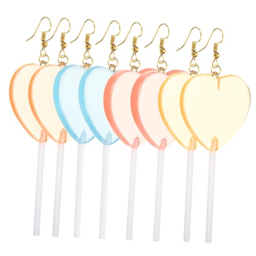 Ipetboom 4 Paare Damen Ohrringe Lollipop Herz Hängend Leicht Schmuck Candy Farbige Valentinstag Ohrschmuck Für Mädchen von Ipetboom