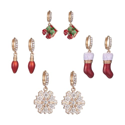 Ipetboom 4 Paare Weihnachts Ohrringe Weihnachtsmotiv Ohrhänger mit Schneeflocke Weihnachtsstrumpf Licht Handarbeit Modisch für Damen und Alltag Perfektes von Ipetboom