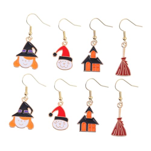 Ipetboom 4 Paare Weihnachtsohrringe Damen Schmuck aus Hochwertiger Legierung Langlebig Modisch Kreative Halloween und Weihnachtsmotive für Frauen und Mädchen von Ipetboom