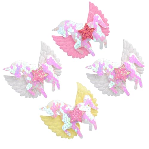 Ipetboom 4 STÜCKE Einhorn Haarklammern für Bunte Glitzer Haarspangen mit Stern und Flügel Design Sicherer Halt Modischer Haarschmuck für Mädchen Geeignet für Verschiedene Frisuren und von Ipetboom