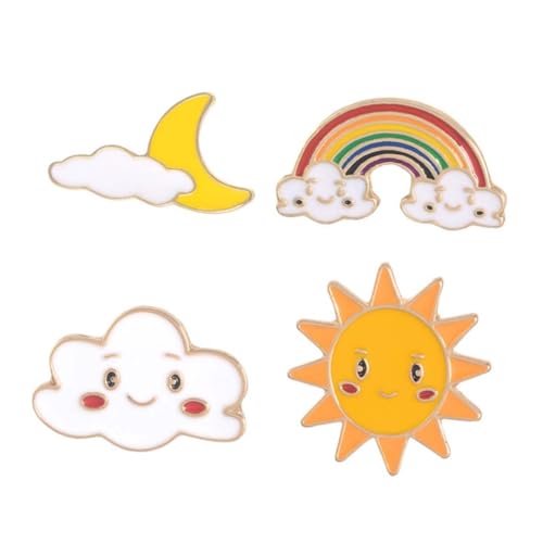 Ipetboom 4 STÜCKE Teiliges Niedliche Regenbogen Broschen aus Hochwertiger Legierung Kreative Mond und Wolkenform Brustnadeln für Mädchen Damen Vielseitig Kombinierbar zu Kleidung und von Ipetboom