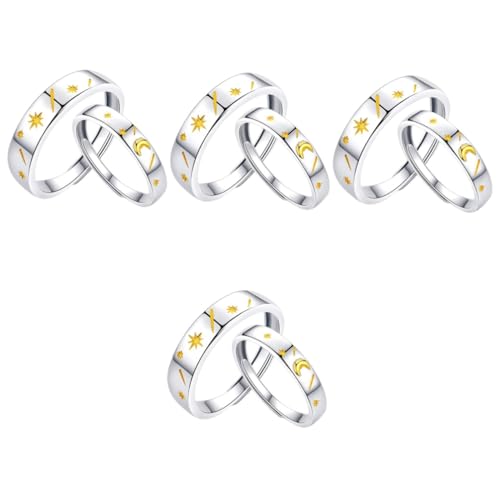 Ipetboom 4 Sätze Verstellbare Partner Ringe Mit Stern Fingeraccessoires Für Damen Herren Verlobungsring Oder Freundschaftsring Valentinstag Besondere Anlässe 2 Stück * 4 von Ipetboom