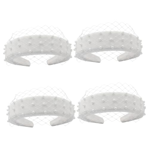 Ipetboom 4 Stück Braut Stirnband Haarband Braut-Tiara Accessoires für weiße Haare Haargummi haarschmuck Perlen-Stirnband Hochzeit Stirnband Kopfbedeckung Haarteil Fräulein von Ipetboom