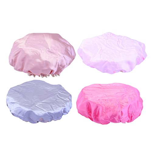 Ipetboom 4stücke Teiliges Wasserdichte Satin-badekappen Für Damen Doppellagiger Haarschutz Zum Duschen Schminken Für Salon Magischem Gummiband Für Optimalen Halt von Ipetboom