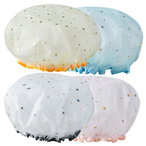 Ipetboom 4stücke Wasserdichte Duschhaube Für Damen Doppellagige Badehaube Bequemes Haushaltsaccessoire Für Mädchen Schützt Haare Beim Duschen von Ipetboom