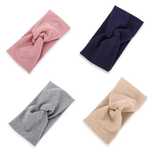 Ipetboom 4 Stück Elastische Damen Stirnbänder mit Schraubgewinde und Kreuzdesign Modische Yoga Fitness Haarbänder in Khaki für Sport und Alltag von Ipetboom