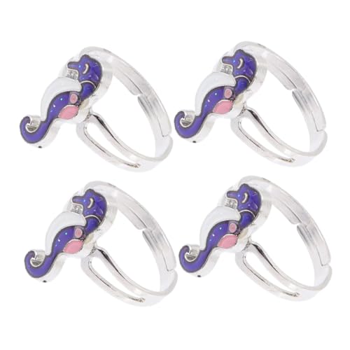 Ipetboom 4 Stück Farbwechsel Seepferdchen Ring Trendige Ringe Damen Fingerring Mädchenringe Damenringe Eheringe Kostümringe Kinderringe Offener Ehering Süße Ringe Zinklegierung von Ipetboom