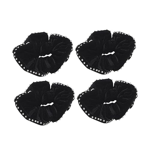 Ipetboom 4 Stück schwarze scrunchies für haare Haarbänder für Mädchen Tiara kopfschmuck Pferdeschwanzhalter elastisches Haargummi Beruf Stirnband Blütenkopf Kopfbedeckung Haarseil von Ipetboom