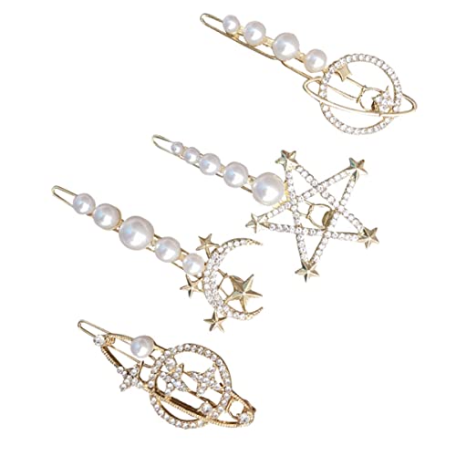 Ipetboom 4 Stück Haarnadel Haarklammern Rave Mittlere Haarspangen Haarschmuck Für Frauen Schleifen Für Mädchenhaare Haarschleife Clip Funkeln Haarpflegezubehör Golden Imitationsperlen von Ipetboom