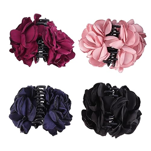 Ipetboom 4stücke Stoff Haarspangen Mit Blumenmuster Für Frauen Robuste Haarklammern Große Blumen Haarspange Kieferspange Für Hochzeit Party Weinrot Schwarz Marineblau von Ipetboom
