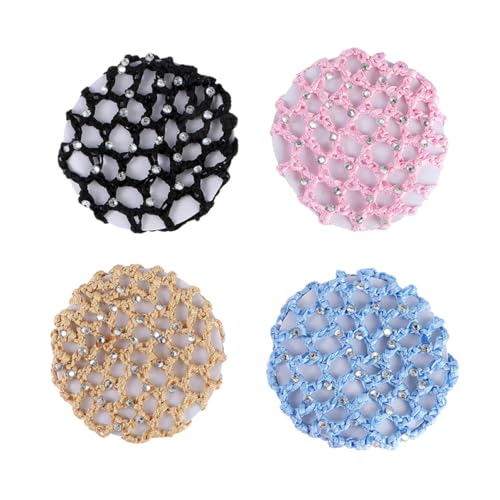 Ipetboom 4stücke Haarnetz Aus Elastischem Polyester Mit Strasssteinen Verziert Geeignet Für Mädchen Und Damen Zum Tragen Bei Tanz Hochzeit Alltag von Ipetboom