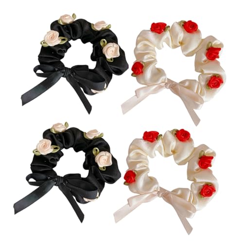 Ipetboom 4stücke Haargummi Für Mädchen Mit Blume Haar Ring Pferdeschwanz Halter Für Frauen Und Mädchen Haarschmuck Aus Hochwertigem Material Für Party Und Alltag von Ipetboom