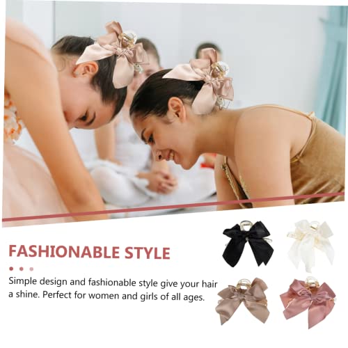Ipetboom 4 Stück Haarschleifen Teiliges Bowknot Haarklammern für Frauen Langlebige Krallenclips aus Robustem Material Sicherer für Alltag Büro Party Modisches Zubehör in Khaki Dunkelpink von Ipetboom