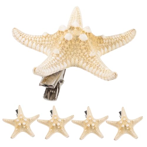 Ipetboom 4 Stück Handgemachte Natürliche Fünf Punkte Seestern Haarspangen Bunte Haarklammern für Damen Mädchen Strand Haarschmuck Geburtstag Party Accessoire Zufällige Farbe von Ipetboom