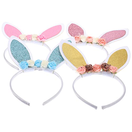 Ipetboom 4stücke Hasenohren Haarband Mit Blumen Niedliches Bunny Ear Haarband Für Ostern Cosplay Und Partys Und Helllila von Ipetboom