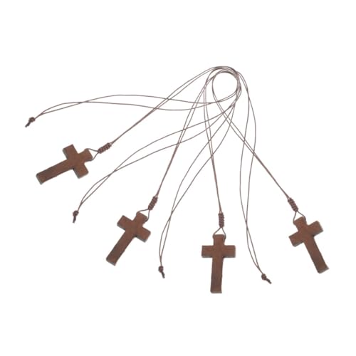 Ipetboom 4 Stück Holz Kreuz Halskette Verstellbar mit Bibelvers Anhänger für Damen Herren Vintage Stil Leichte Religiöse Kette als Party Geschenk und Alltagsschmuck von Ipetboom