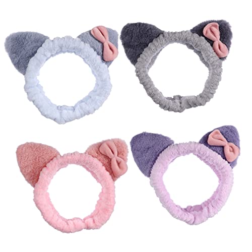 Ipetboom Haarschmuck 4 Stück Katze-Ohr-Make-up-Stirnband kuscheltier Yoga Haarring Südkorea Kopfbedeckung Fräulein schmücken Stoff Haarpflegezubehör von Ipetboom