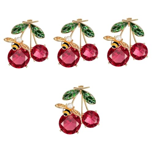 Ipetboom 4 Stück Kirsche Brosche Pin für Frauen Süßes Design Leicht Tragbar für Kleidung Schals Anlässe Einzigartiger Modeschmuck von Ipetboom