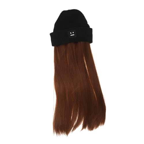 Ipetboom 4 Stück Mütze Perücke Beanie mit angesetztem Haar für Damen Hut mit Haaren befestigt Hüte Frauen Perücke Hut Perückenhut glattes Haar Wollmütze Kopfbedeckung Fräulein Gewebe von Ipetboom