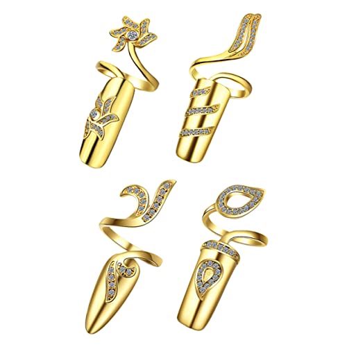 Ipetboom 4stücke Nagel Spitze Offener Ring Finger Ring Nagel Zubehör Legierung Schmuckstück Dekoration Für Damen von Ipetboom