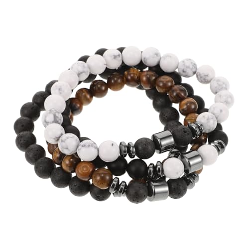 Ipetboom 4 Stück Naturstein Armband Teilig Elastisch Lava Perlen Schmuck für Damen Herren Freundschaft von Ipetboom