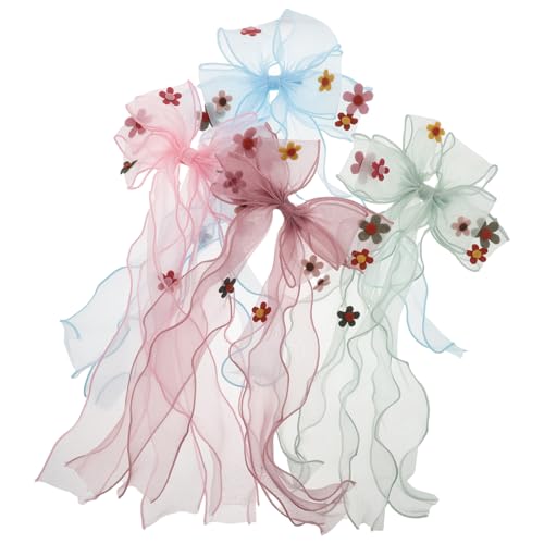 Ipetboom 4 Stück Organza-Haarschleifen-Clips – Doppeltes Netzband aus Tüll, dekorative Haarspangen, Haar-Accessoire für Kleinkinder, Mädchen, Kinder, Teenager von Ipetboom