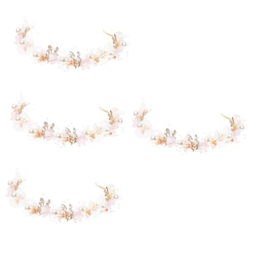 Ipetboom 4 Stück Perlenblumen-stirnband Dekorationen Für Die Babyparty Brautaccessoires Prinzessin Dekor Mädchen Stirnbänder Braut Stirnband Brautperle Legierung Schmuck Hochzeit Frau Rosa von Ipetboom