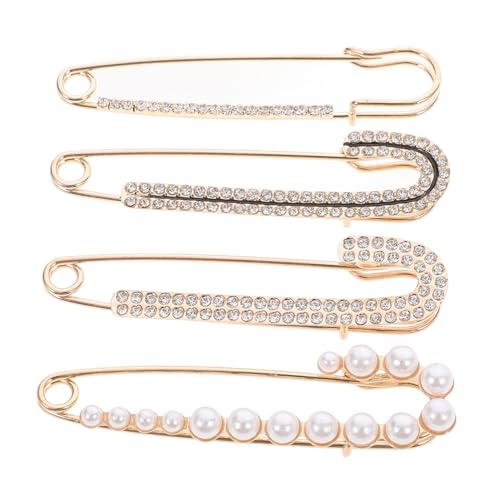 Ipetboom 4 Stück Perlenbroschen Sicherheitsnadeln mit Strass Clips für Damenkleidung Vielseitige Hosen und Rock Accessoires Dekorative Anstecknadeln für Cardigans und Taillen Engsteller von Ipetboom