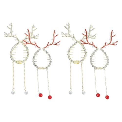 Ipetboom 4 Stück Rentiergeweih-Haarklammern – Weihnachts-Pferdeschwanzhalter-Accessoire – Haarspangen für Frauen – Weihnachtsfeier-Geschenke von Ipetboom