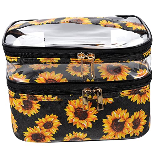 4 Stück Sonnenblumen-Kosmetiktasche Reise-Make-up-Set durchsichtige Organizer-Taschen durchsichtige Kosmetiktasche Make-up-Taschen Reisetaschen-Toilettenartikel Hautpflegebehälter von Ipetboom