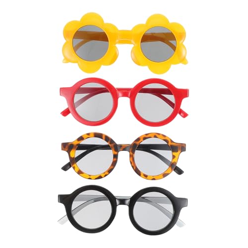 Ipetboom 4 Stück Sonnenbrillen UV schutz Blumen Rundrahmen in Orange Rot Schwarz Leopardenmuster Leicht Robust Modisch für Party Cosplay und Alltagsgebrauch von Ipetboom